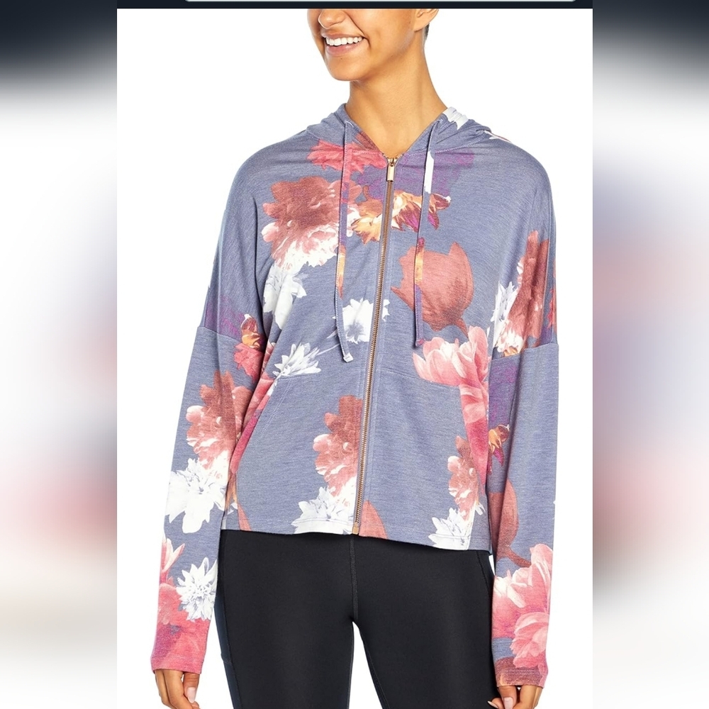 Marika Women’s Blur Full Zippered Floral Print Hoodie Jacket Size M Running EUC